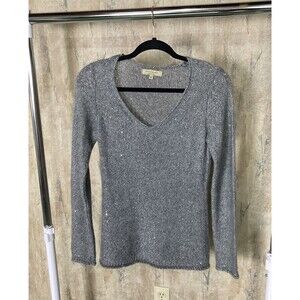 Sylvia Novelli Sz Medium Fuzzy Light Gray Sweater Mohair Sequin Made in Italy